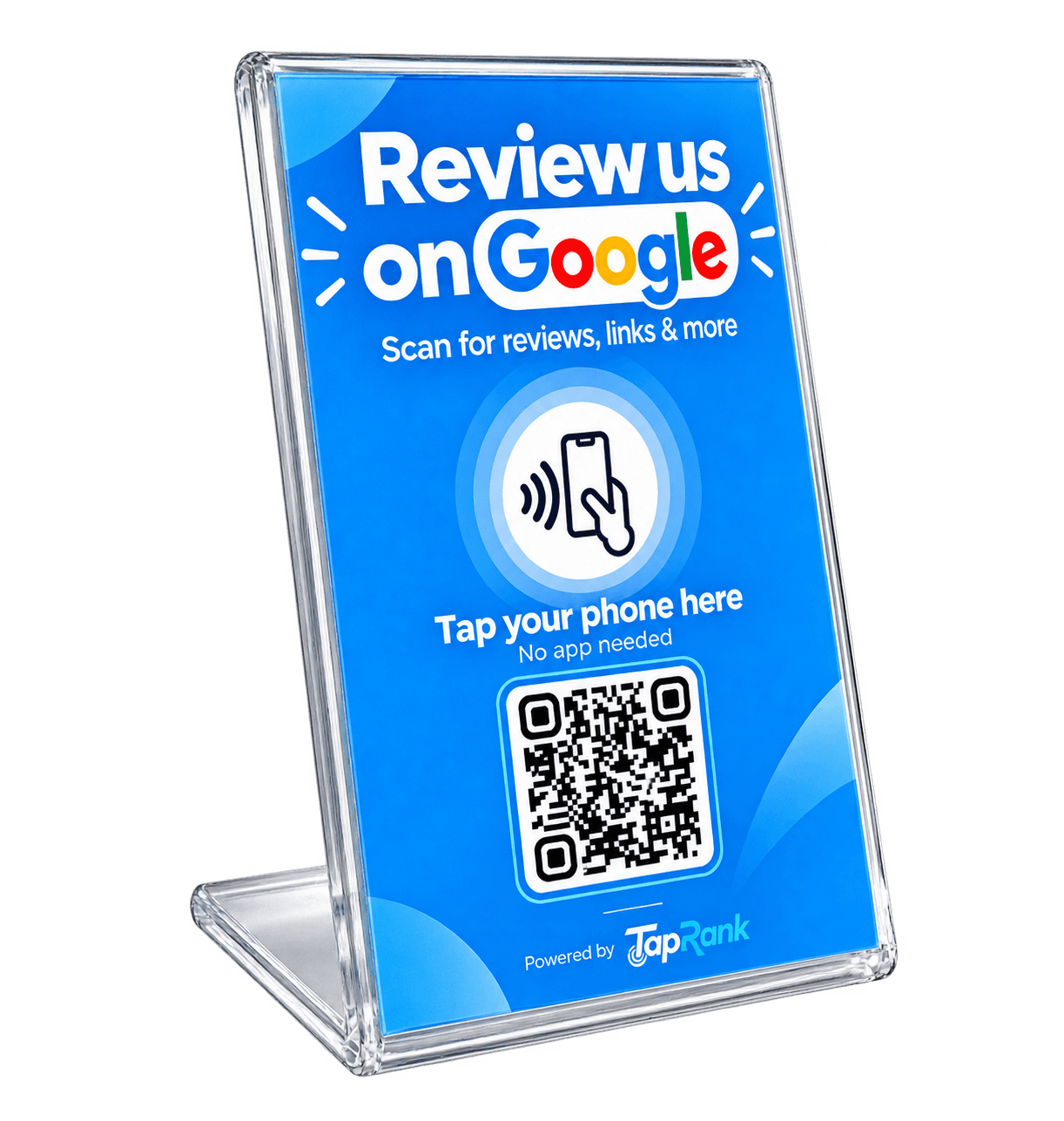 Google Review Blue background TapRank stand