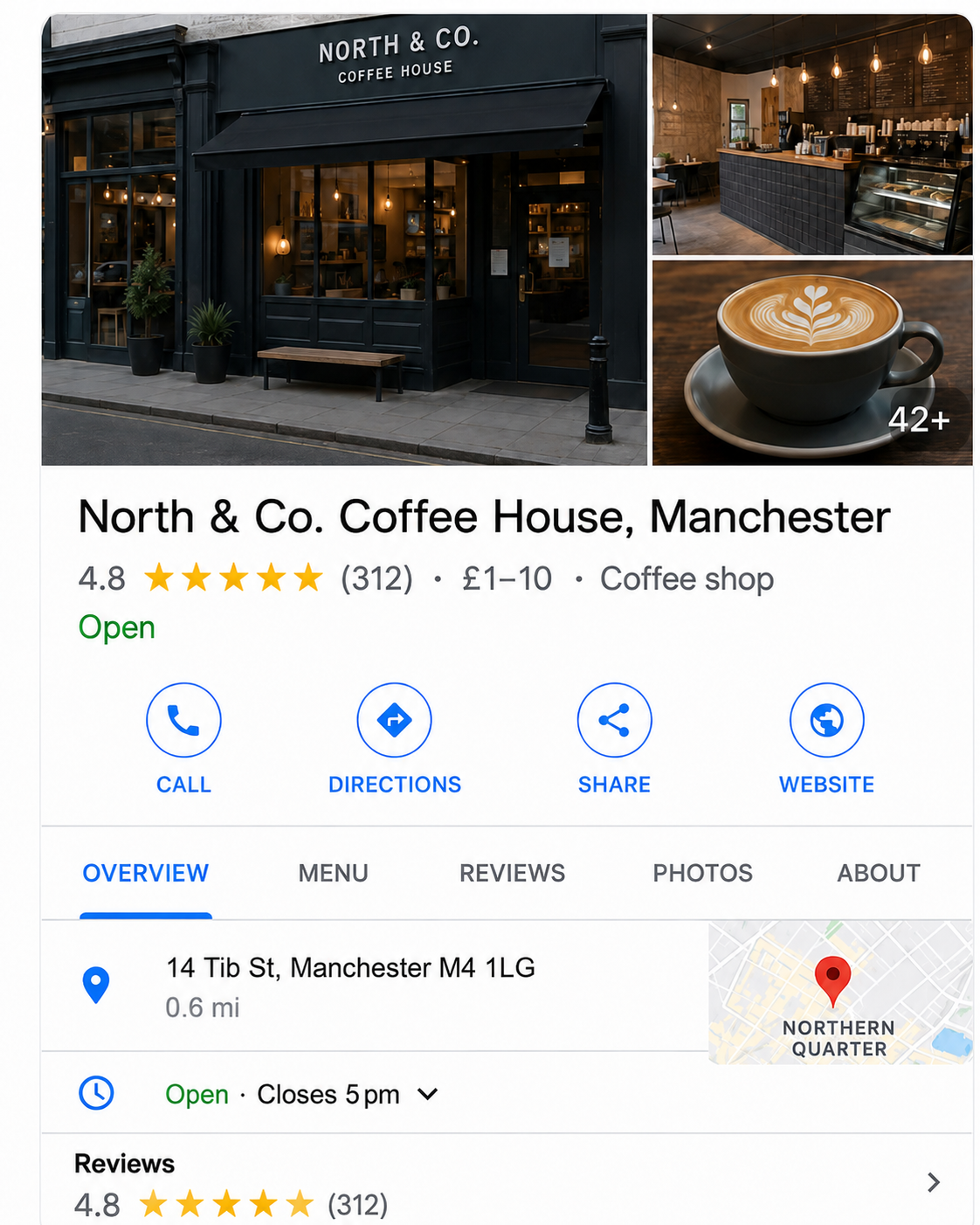 Illustrative Google business profile paired with a clear TapRank review action