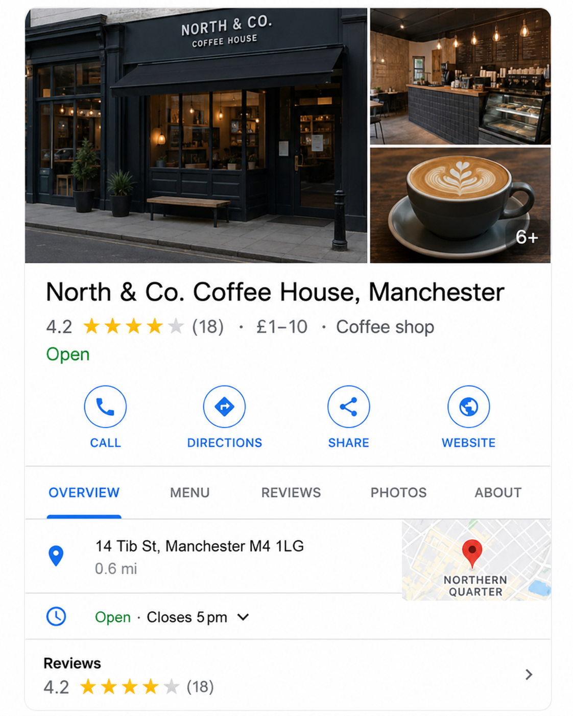 Illustrative Google business profile without a clear counter prompt